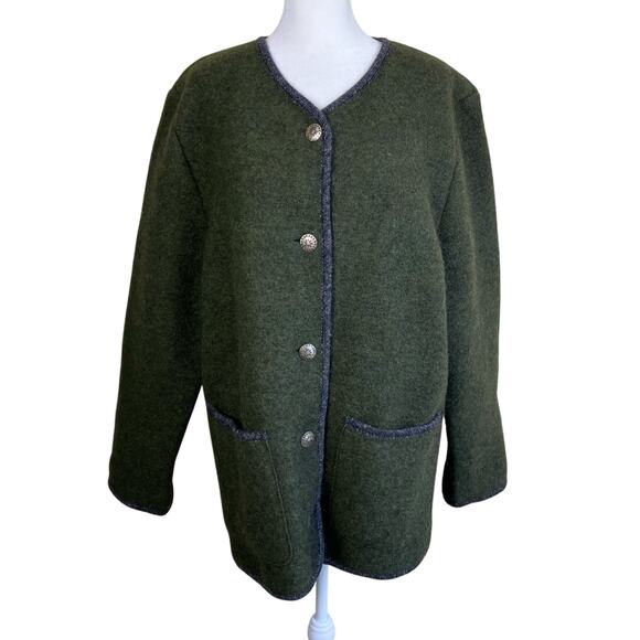 L.L. Bean Vtg 80s Tyrolean Austria Boiled Wool Cardigan Jacket Oversized Boxy - Picture 1 of 16